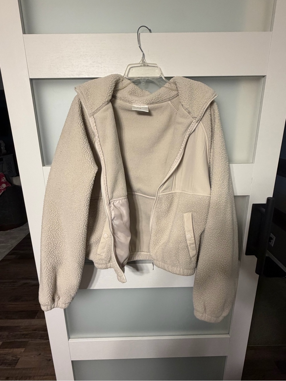 Cream Sherpa Zip Hoodie Jacket for Women